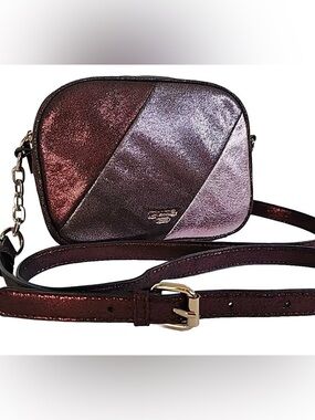 Dune London Metallic Tri-Panel Crossbody in Rose Gold and Plum